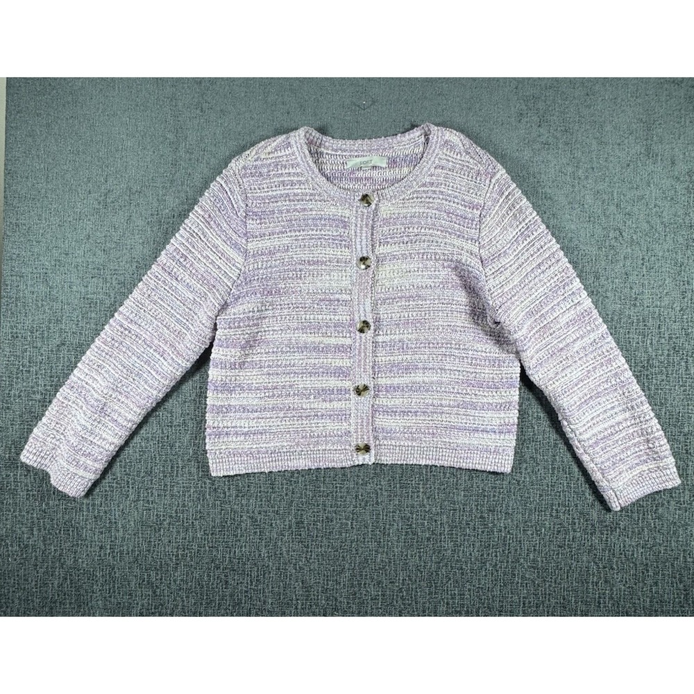 LOFT Textured Sweater Jacket Women's XL Cotton Blend Light PurplCardigan Buttons